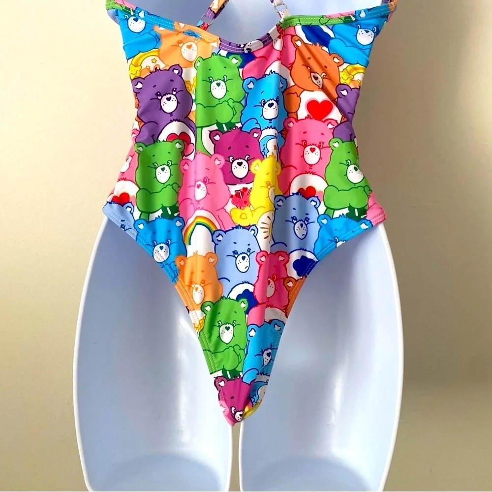 Care Bears Rainbow One-Piece Swimsuit Adjustable Straps Bodysuit Pad Inserts M